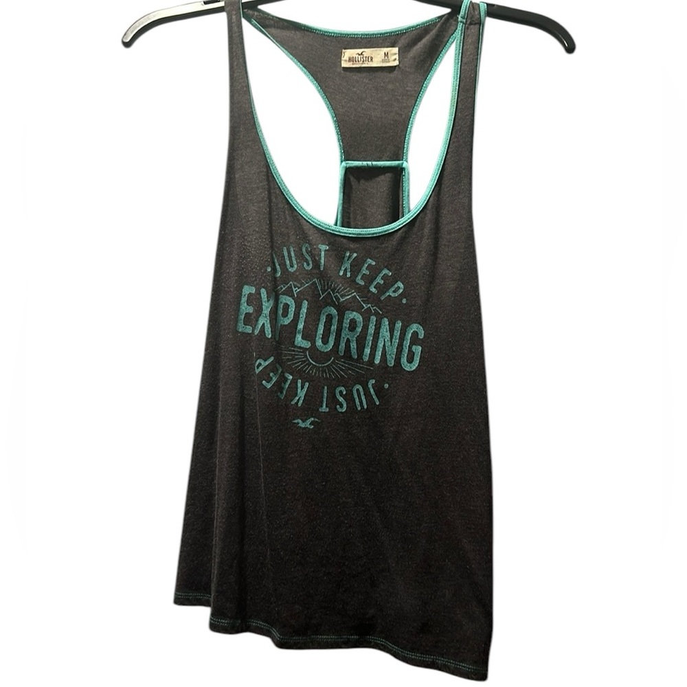 Hollister “Just Keep Exploring” Graphic Racerback Tank – Grey – Women’s Medium